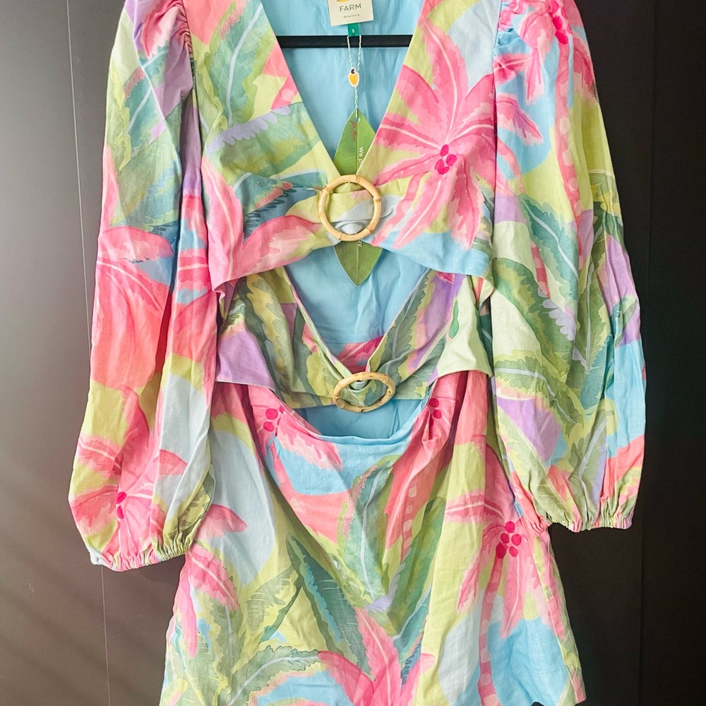 FARM Rio Tropical Cutout Mini Dress - Pink, Green, Blue - Picture 2 of 2
